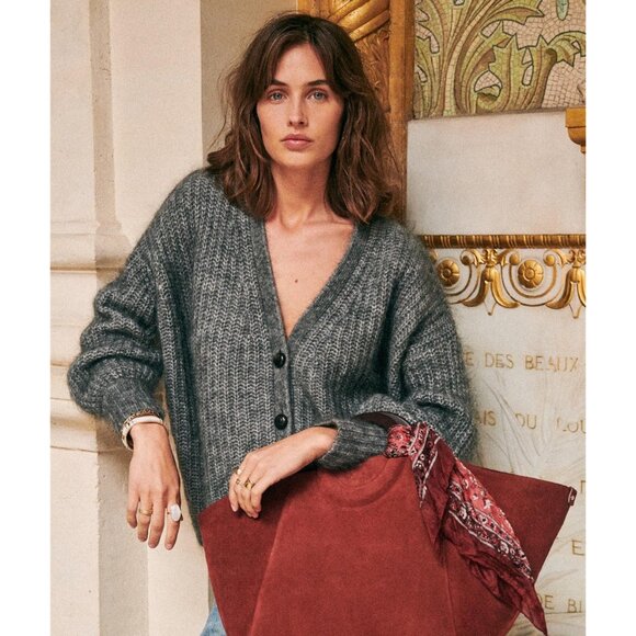 Sezane Sweaters - EUC Sezane Achille Mohair Wool Blend Oversized Cardigan Grey Small